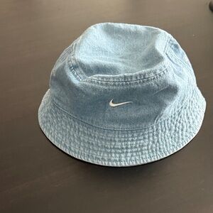 Nike Light Blue Denim Kids Bucket Hat with White Swoosh